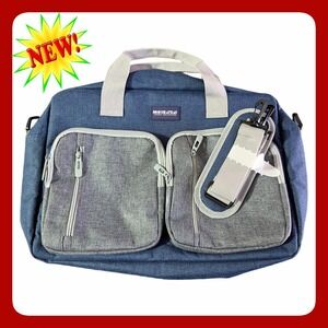 Mon Chateau Luxury Collection Blue Grey Laptop Messenger Briefcase Bag Strap New